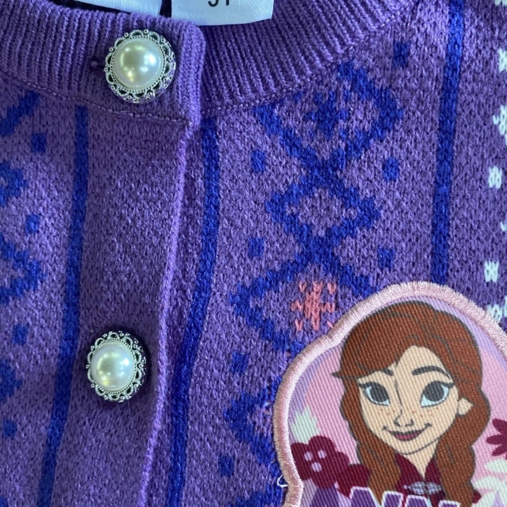Disney Frozen Anna Princess Purple Girls Cardigan Sweater Size 3 Year